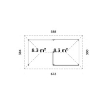 Plan avec dimensions, surface totale 8,3 mètres carrés