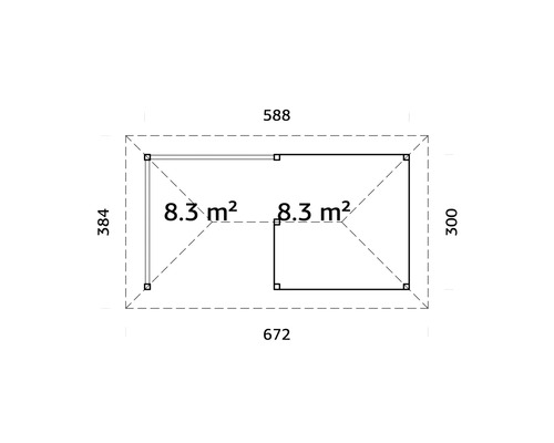 Plan avec dimensions, surface totale 8,3 mètres carrés