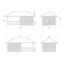 Dessin technique d''un pavillon de jardin avec dimensions