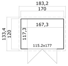 Plan d''un abri de jardin avec indications de dimension