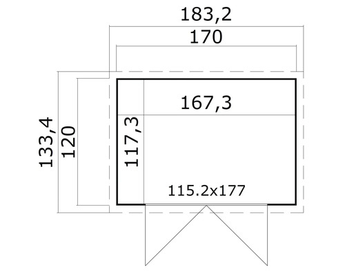 Plan d''un abri de jardin avec indications de dimension