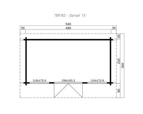 Dessin technique d''un abri de jardin avec dimensions