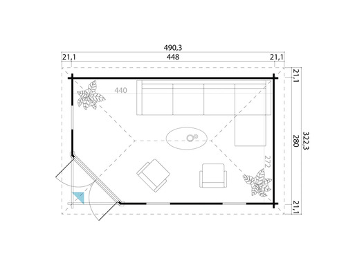Plan d''un abri de jardin avec mobilier et dimensions
