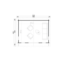 Plan d'un abri de jardin avec dimensions et mobilier
