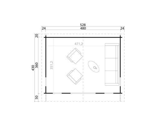 Plan d'un abri de jardin avec les dimensions et l'aménagement intérieur