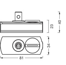 Technische Zeichnung eines Schlosses mit den Maßen 81, 34, 23 und 40.
