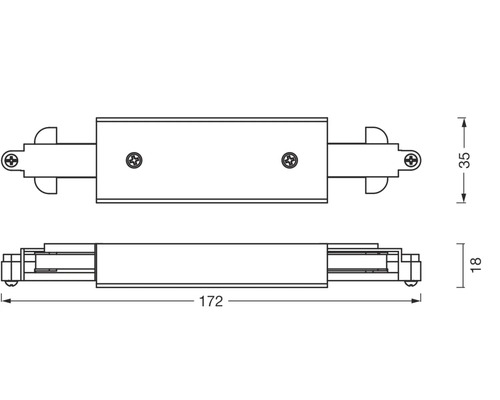 Technische Zeichnung einer Verbindungsmuffe für Stromschienen mit Maßangaben