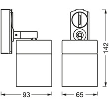 Dessin technique d''une applique murale avec les dimensions 93, 65 et 142 millimètres.