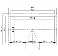 Plan d''une cabane de jardin avec les dimensions.