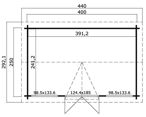 Plan d''une cabane de jardin avec les dimensions.