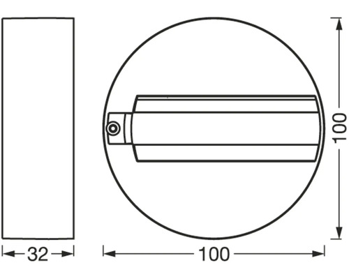 Technische Zeichnung einer Wandleuchte mit Abmessungen
