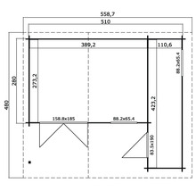 Plan d''un abri de jardin avec indications de dimensions