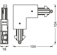 Technische Zeichnung eines Eckverbinders mit Maßangaben.