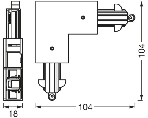 Technische Zeichnung eines Eckverbinders mit Maßangaben