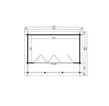 Plan d'un abri de jardin avec indications de dimension