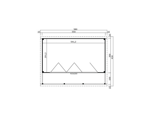 Dessin technique d''un abri de jardin avec dimensions