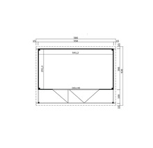 Dessin technique d'un abri de jardin avec dimensions