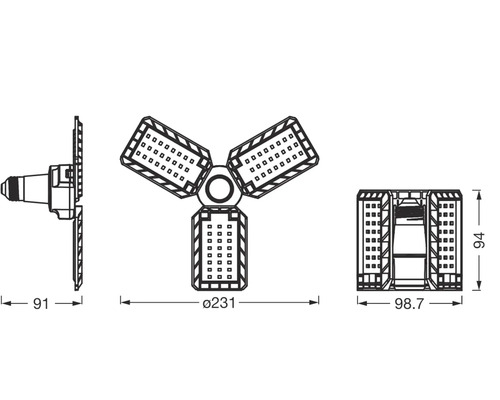 Schéma technique d''une lampe LED avec dimensions