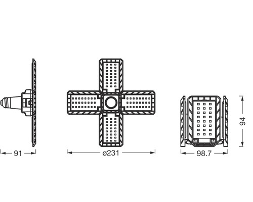 Schéma technique d''une lampe LED avec dimensions