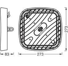 Schéma technique d''une lampe carrée de dimensions 273 x 273 millimètres et d''une profondeur de 83 millimètres