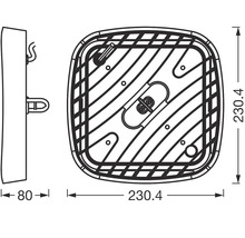 Technische Zeichnung einer quadratischen Wandleuchte mit den Maßen 230,4 x 230,4 x 80 mm