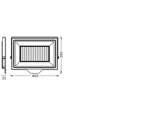 Technische Zeichnung eines LED-Strahlers mit Maßangaben.