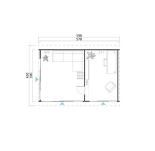 Plan d'un chalet de jardin avec espace de vie et de travail