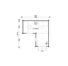 Plan d''un abri de jardin avec dimensions et aménagement intérieur