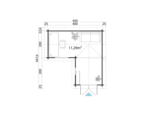 Plan d''un abri de jardin avec dimensions et aménagement intérieur
