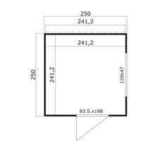 Plan technique d'une cabane de jardin avec dimensions