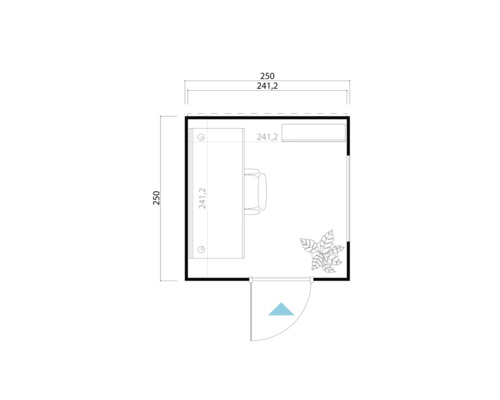 Plan d'un bureau avec bureau, chaise et plante