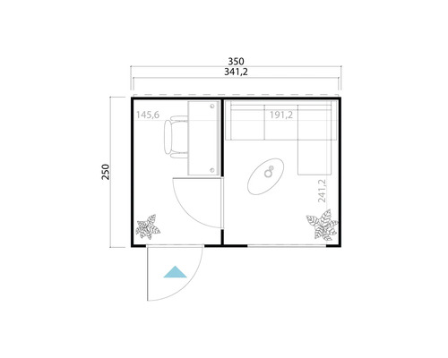Plan d'un abri de jardin avec bureau et espace de vie avec dimensions