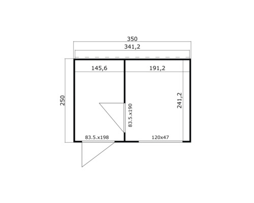 Plan d'un abri de jardin avec indications de dimensions