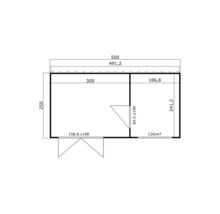 Plan d'un abri de jardin avec indications de dimensions
