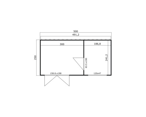 Plan d'un abri de jardin avec indications de dimensions