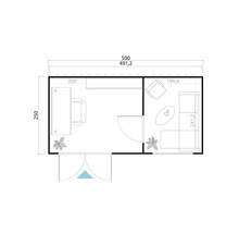 Plan d'un bureau avec meubles et dimensions.