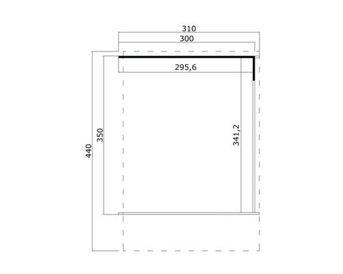 Schéma technique d'un élément de mobilier avec indications de dimensions