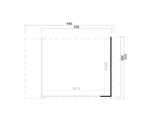 Dessin technique avec les dimensions 440, 350, 310, 300, 295,6 et 341,2.