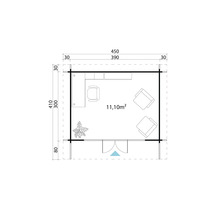Plan d'un abri de jardin avec meubles et dimensions