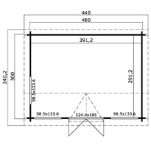 Schéma technique d''une remise de jardin avec dimensions.