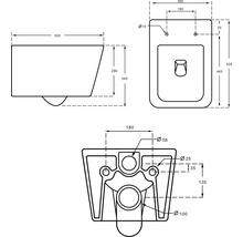 Schéma technique de WC suspendu avec dimensions