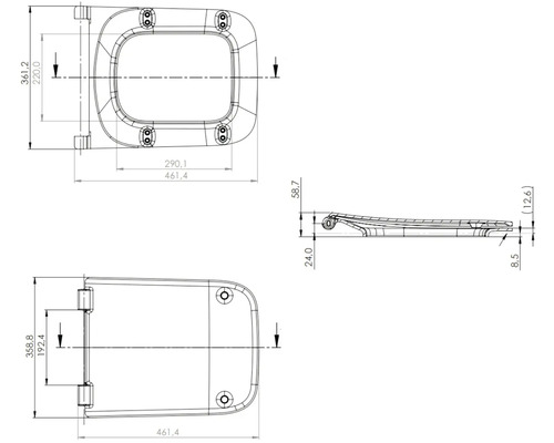 Dessin technique d''un siège de toilette avec indications de dimensions