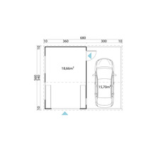 Grundriss einer Garage mit den Massen 680 x 560 Zentimeter.