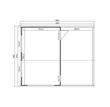 Technische Zeichnung eines Gartenhauses mit Massangaben