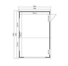 Grundrisszeichnung eines Gartenhauses mit Maßangaben