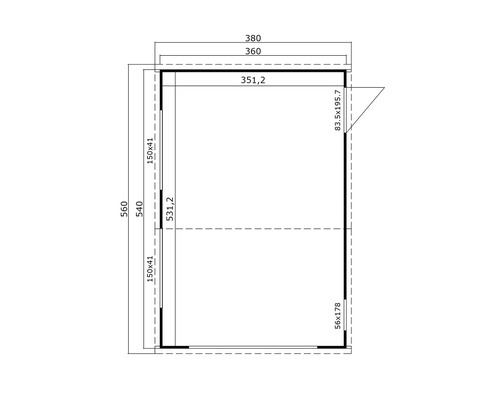 Grundriss eines Gartenhauses mit Massangaben