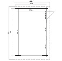 Plan d'un abri de jardin avec indications de dimensions