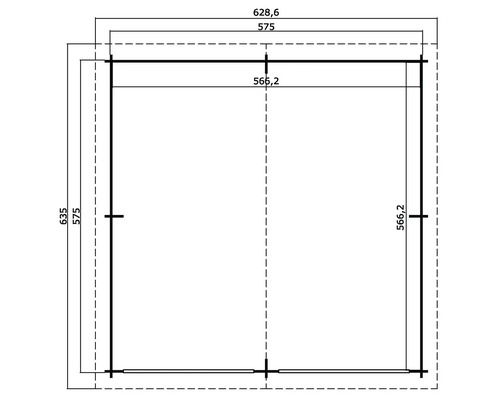 Plan d'un abri de jardin avec indications de dimensions.
