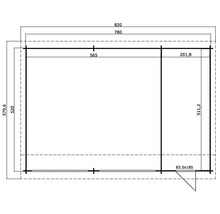 Dimensions d'une cabane de jardin mesurant 820 x 579,6 cm