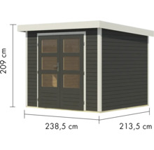 Gartenhaus aus Holz mit Doppeltür und Maßangaben